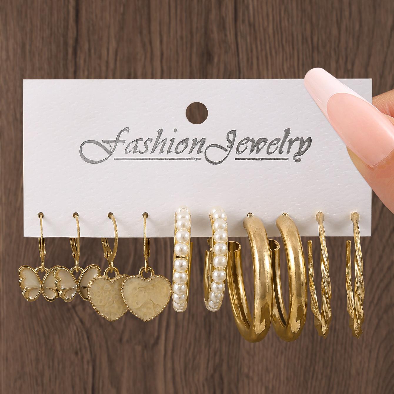 Geometric Ring Love Butterfly Styling Earrings Set TEMU Hot Sale Earrings Foreign Trade