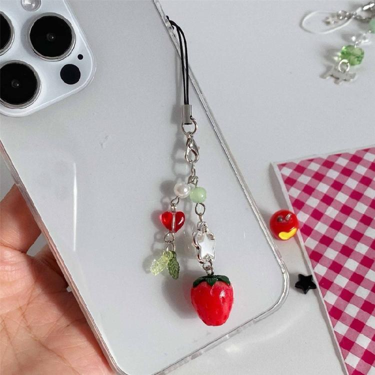 Lovely Handmade Strawberry Bead Keychain Colorful Beaded Keychains Phone Lanyard Fashionable Jewelry for Backpack