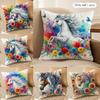 Watercolor Horse Floral Cushion Cover Soft Plush Fabric DoubleSided Printed Cushion Covers for All Seasons Modern Home Decor