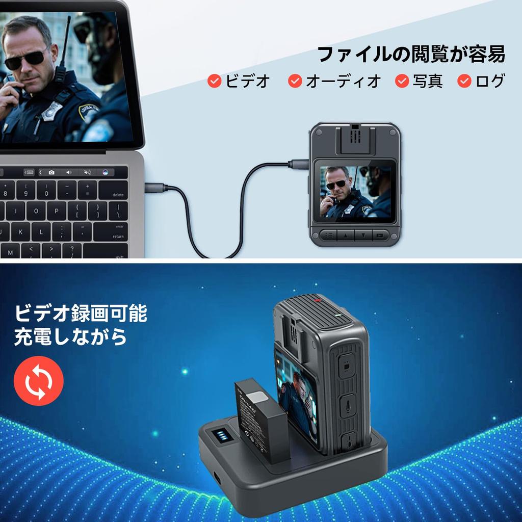 CAMMHD W8 4K Body 4000mAh 2 Silent Loop Wearable Ideal for and Security Camera, 128G, Anti-Shake, Battery, Chargers, Mode, Recording, Camera, Police,