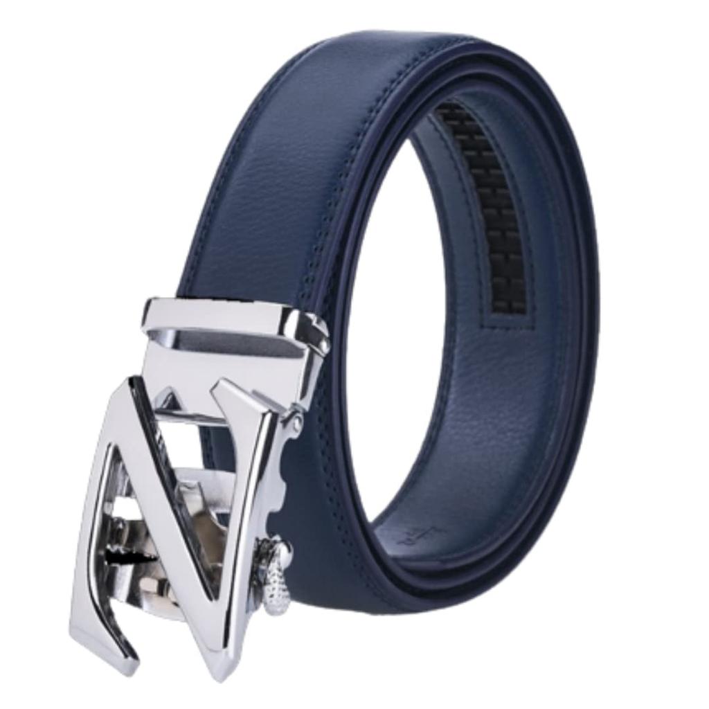 FleurUneffe Genuine Leather Belt with Cuttable Adjustable No Navy Z Men's Belt, Size, Holes, Auto-Lock, Stylish, Casual, Business, Golf, White, Red,