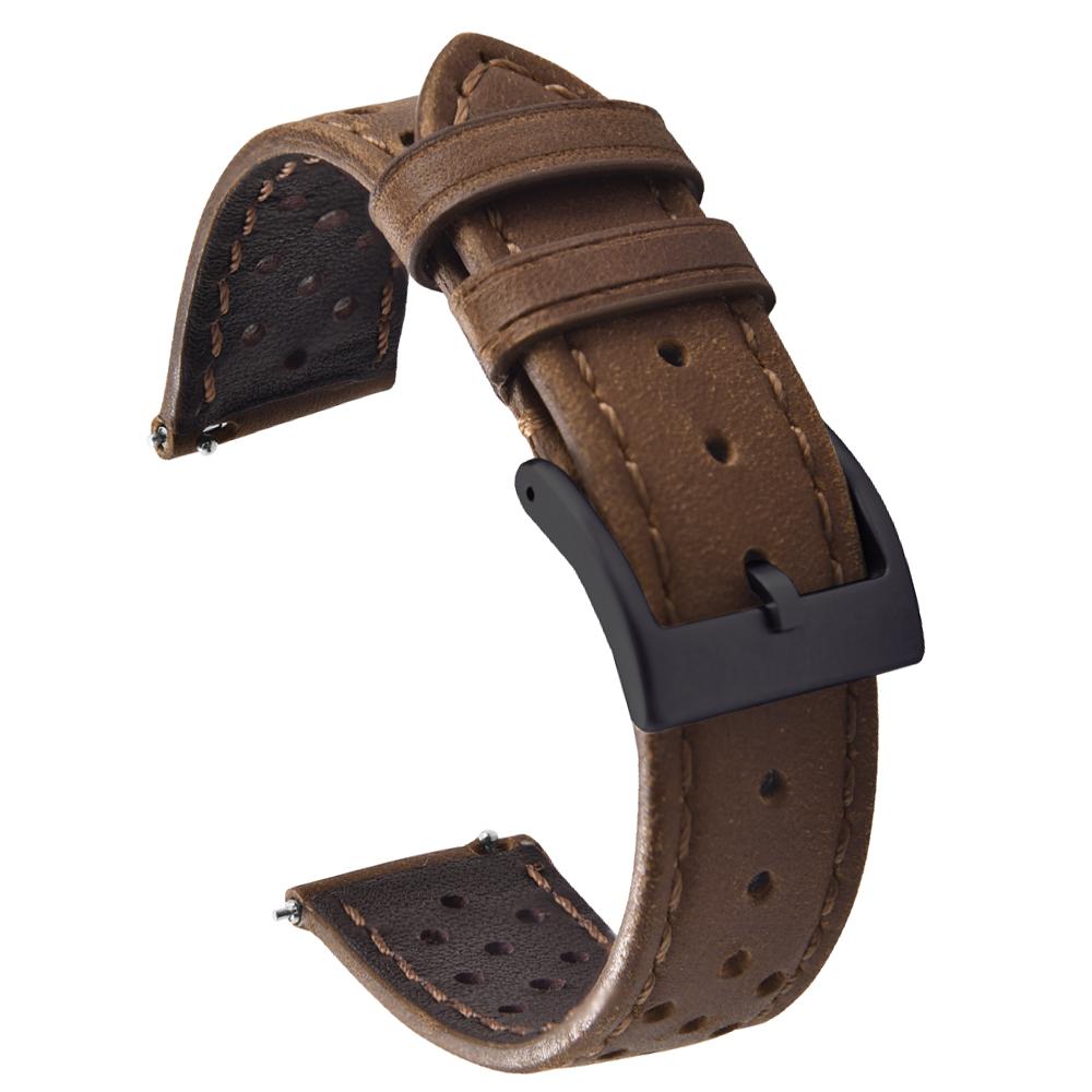 Racing Leather Strap 18mm 20mm 22mm Breathable Porous Leather Watch Strap Quick Release Leather Watchbands Universal Men Women