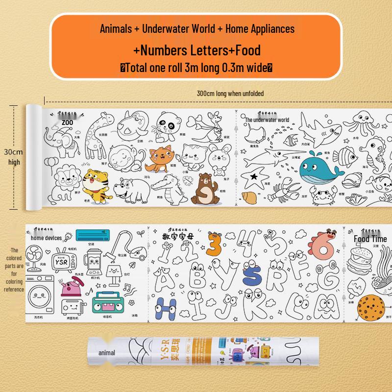 10m Kids' Ultra-Long Drawing Paper Roll, Doodle & Coloring Scroll, Wall-Safe, Easy to Hang