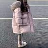 Winter Girls Jacket Long Solid Color Thick Warm Big Fur Collar Hooded Zipper Coat Teen Kids Parka