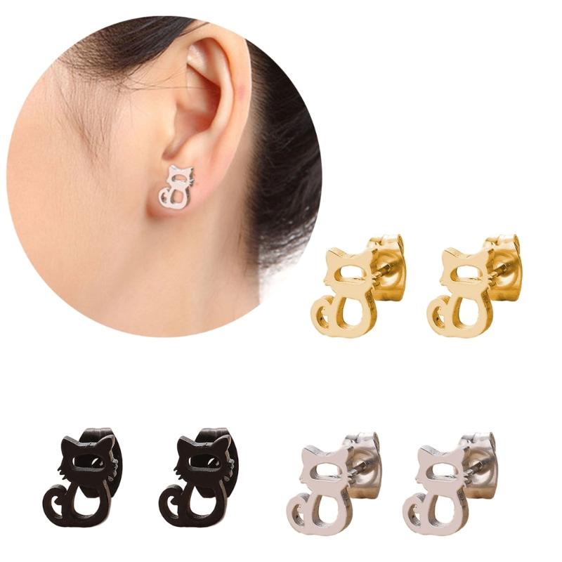 Cute Animal Stud Earrings for Women Girls 3 Pairs Cat Ear Studs Adornment Trendy Ear Hooks Charm Ornament Jewelry Gift