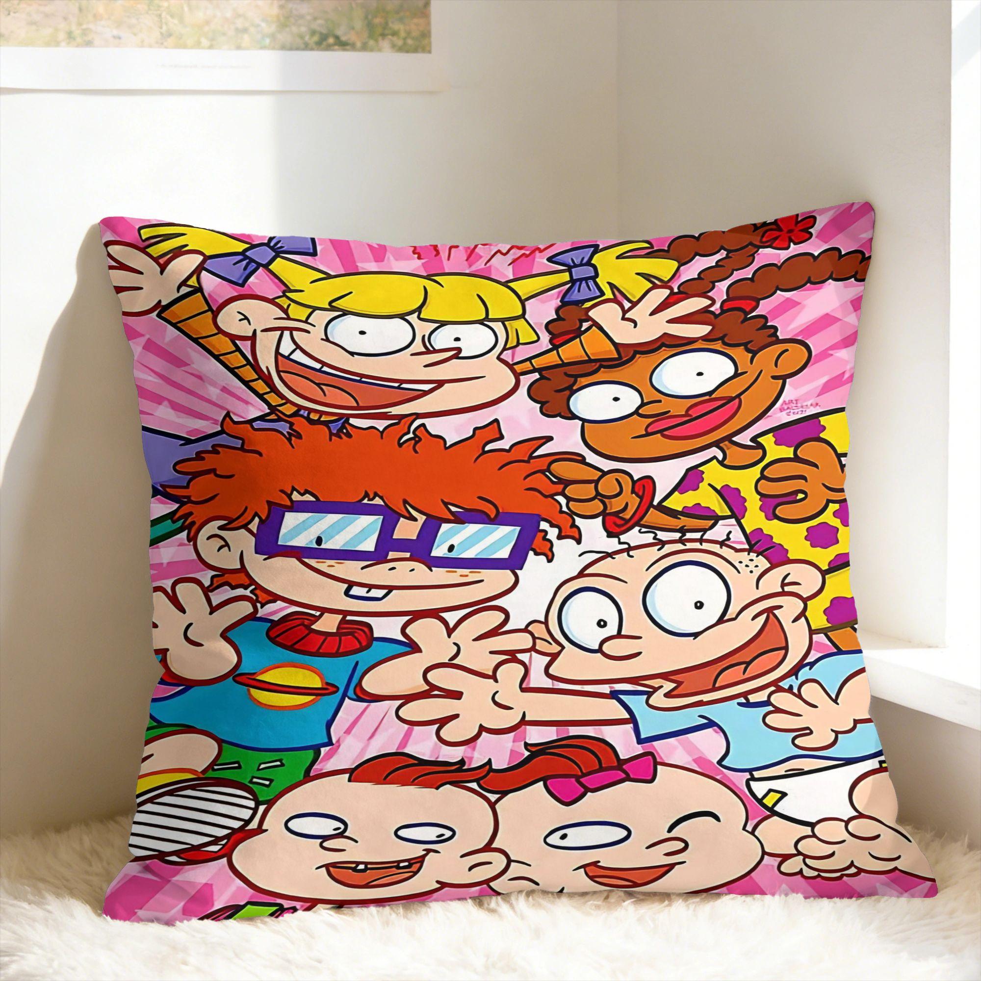 R-Rugrats Angelica Pickles Chuckie Finster Glasses Pillow Cover Funny Pillow Case For Wedding Comfy Cushion Cover Birthday Gift Peach skin 18*18(CM)-1Pcs