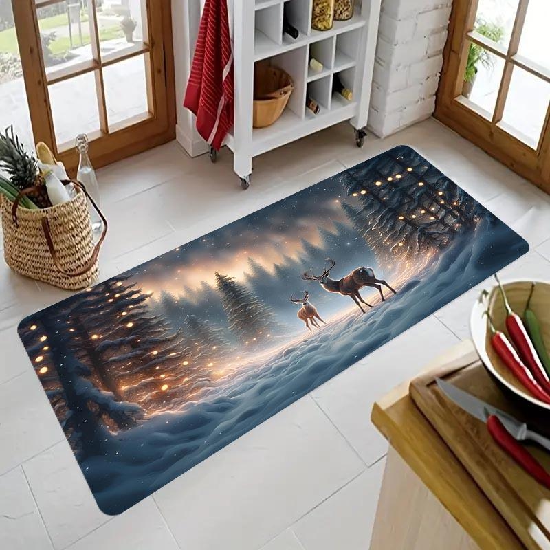 1Pcs Anti Fatigue Kitchen Rugs Merry Christmas deer Print Waterproof Non-Slip Thick Cushioned Kitchen Mat Heavy Duty Comfort Standing Mat for Kitchen