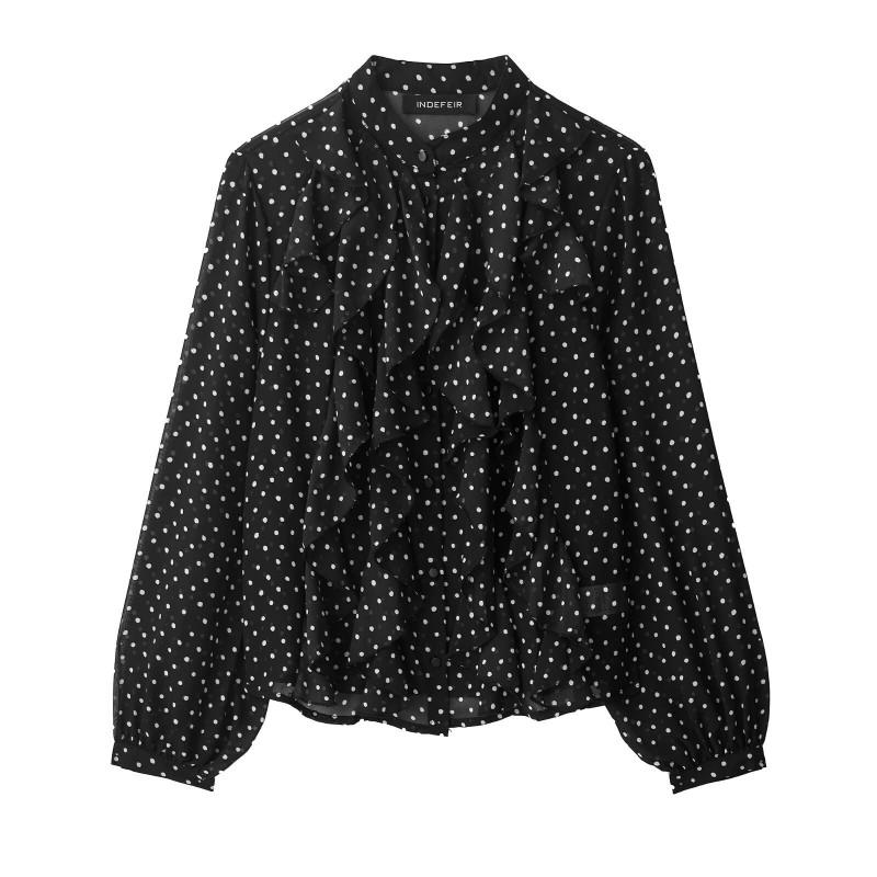 Womens Polka Dot Layered Decorative Blouse - Elegant Retro Style Long Sleeve Top 2025