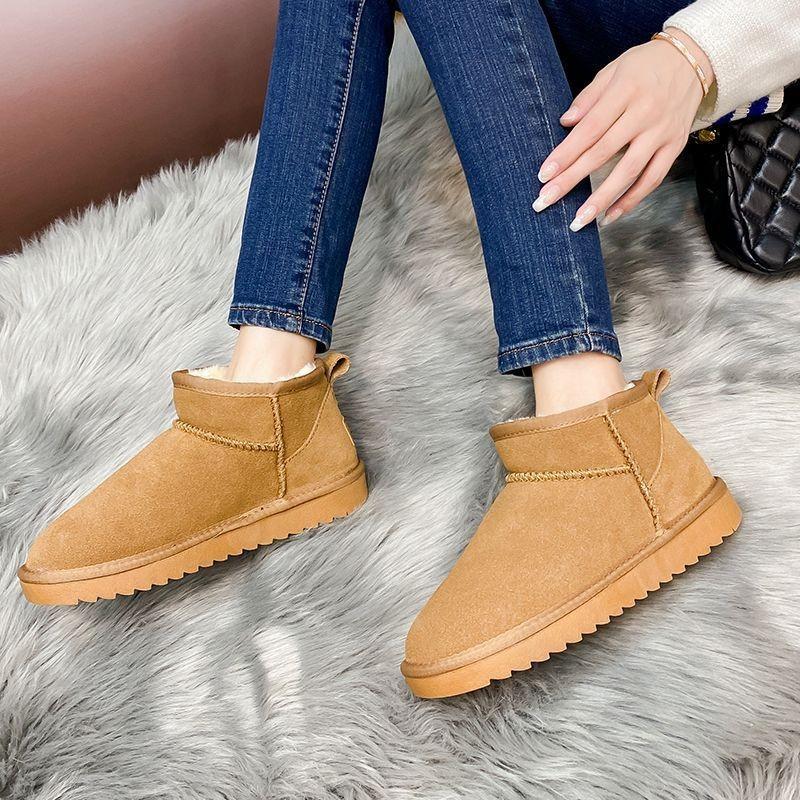 Snow boots winter new retro round head large size velvet cotton shoes student flat-bottomed short cotton boots