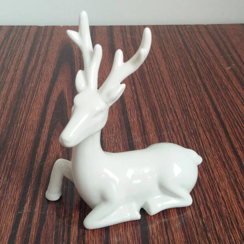 Easter Couple Deer White Glazed Porcelain Ceramic Crafts Ornaments Decorations for Home Decro Fairy Garden Accessories for Gifts