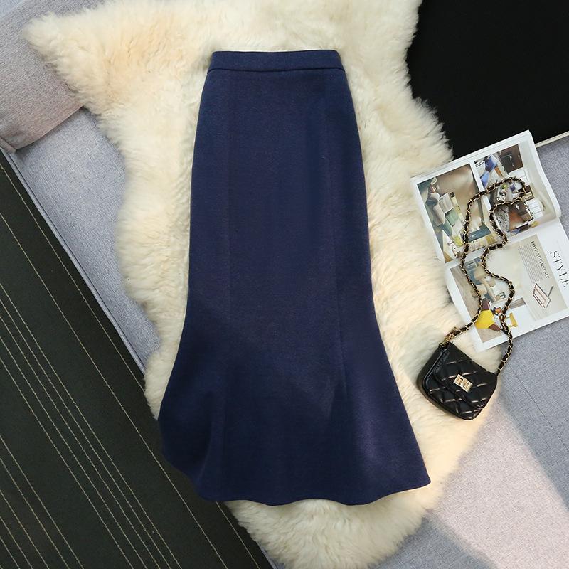 

Шерстяная юбка-рыбий хвост для женщин зимой, юбка средней длины с оборками на бедрах, легкая юбка в стиле вареной вязки L