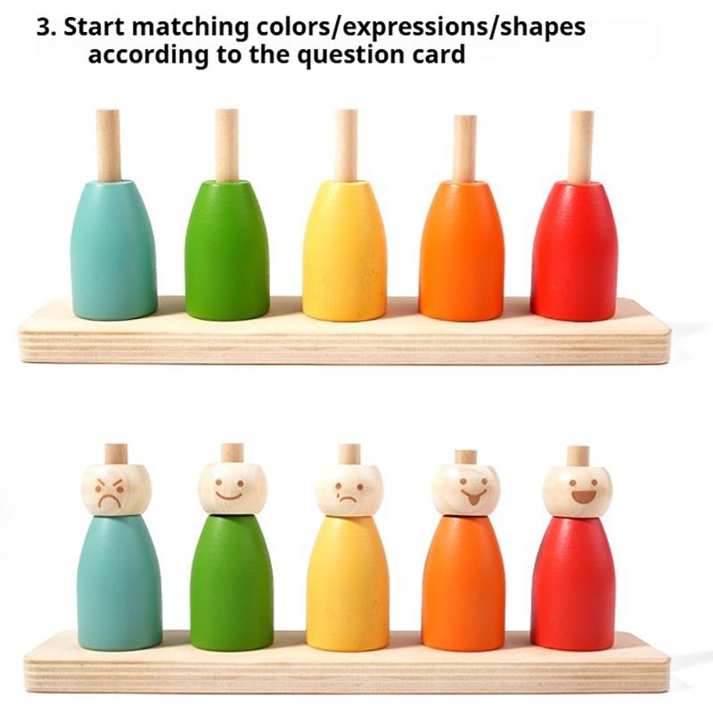Color Sorting Toys Montessoris Wooden Early Learning Toys Fine Motor Skills Puppet Hat Face Match Creative Stacking Toys For Kid