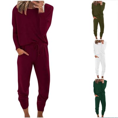 Women Fashion Solid Pullover Long Sleeve Bandage Loose Pants Sweatsuits