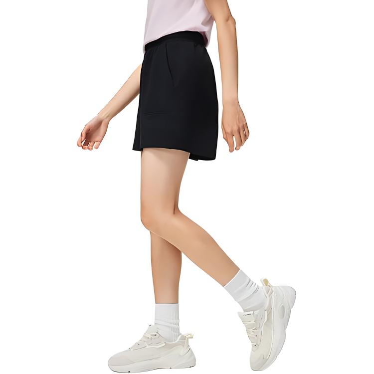 Li Ning Sports Lifestyle Series Solid Color Loose Drawstring Casual Shorts Women shorts Black AKST222-6