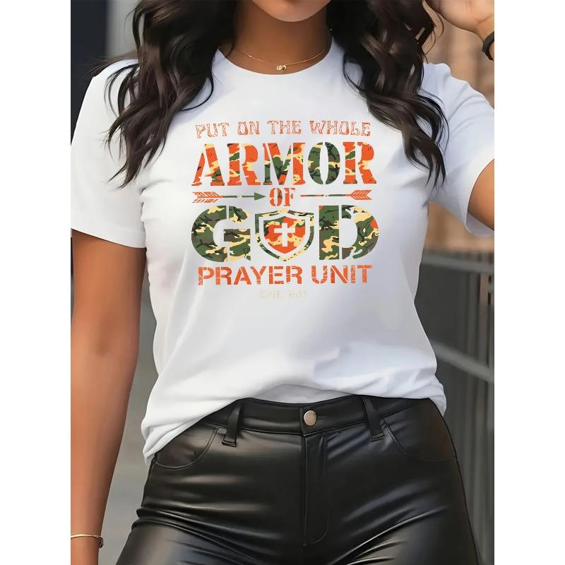 

[Trendy, Comfortable Round Neck] Women s Camo Print T-Shirt - Soft, Breathable Sporty Casual, Bold Street Style S белый