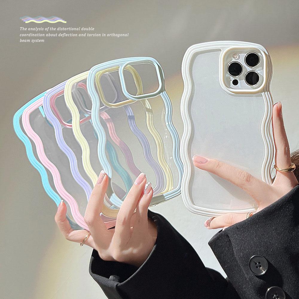 

Candy Wavy Lines Bumper Phone Case For iPhone 16 15 11 12 13 14 Pro Max 16 Plus Shockproof Transparent Hard Back Cover Cases For iPhone 16 Pro