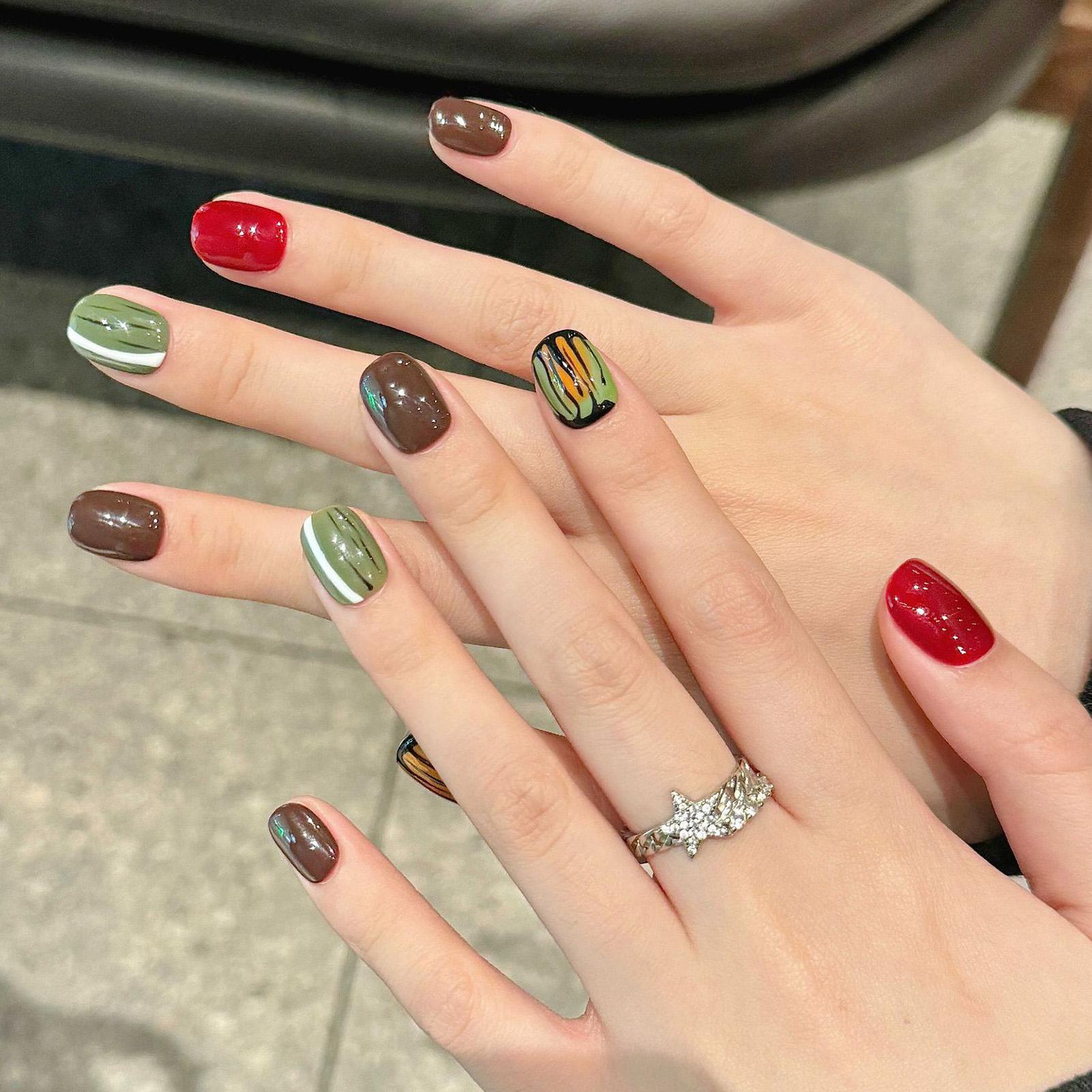 Short Square Press On Nails Painted Pattern Elegant Press On Fake Nails for DIY Nail Design Art Salon L коралловый