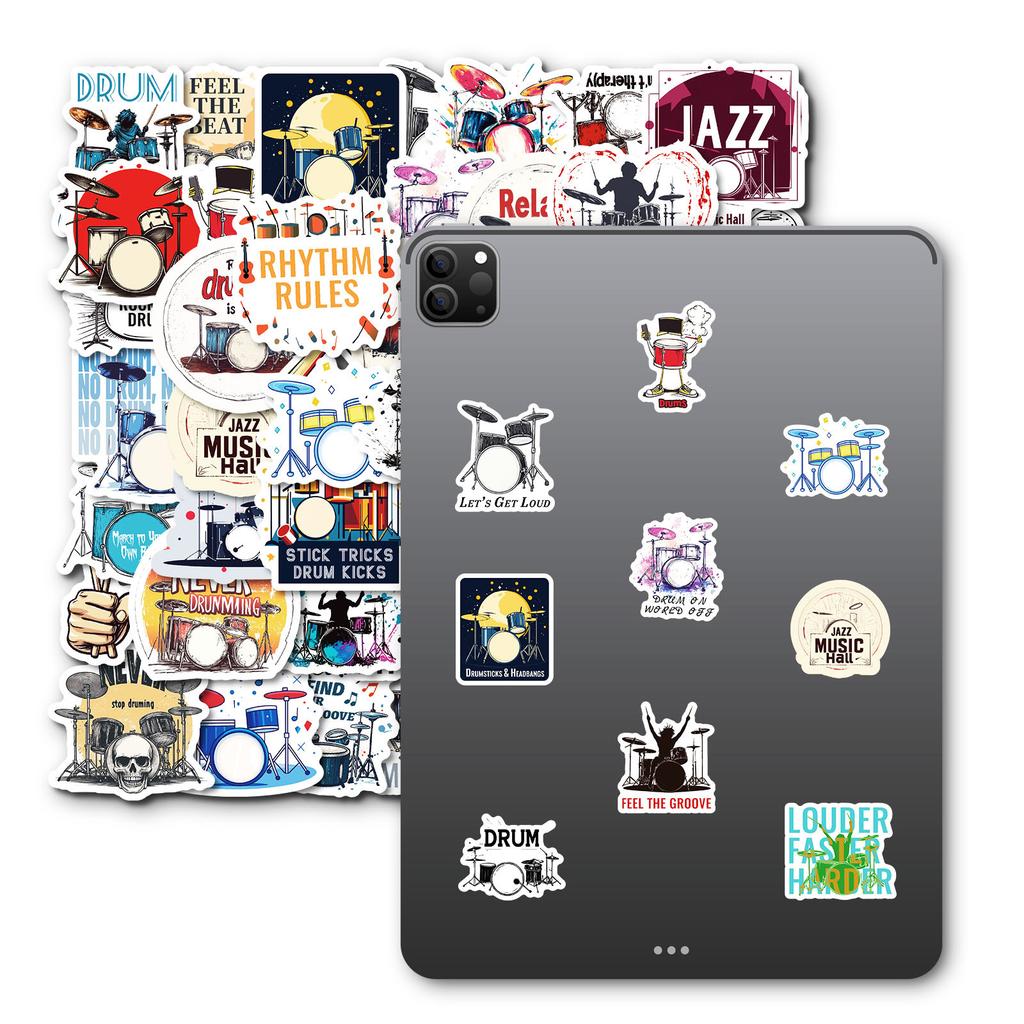 50PCS Drum Instrument Niche Graffiti Stickers, Waterproof Decoration for Phone Case/Water Cup/Journal