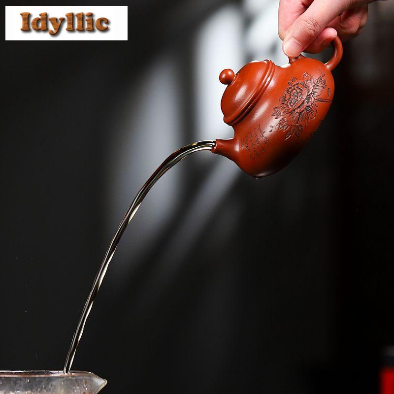 200ml Exquisite Yixing Purple Clay Teapots Handmade Peony Rong Tian Pot Raw Ore Dahongpao Mud Kettle Zisha Teaset Drinkware Gift