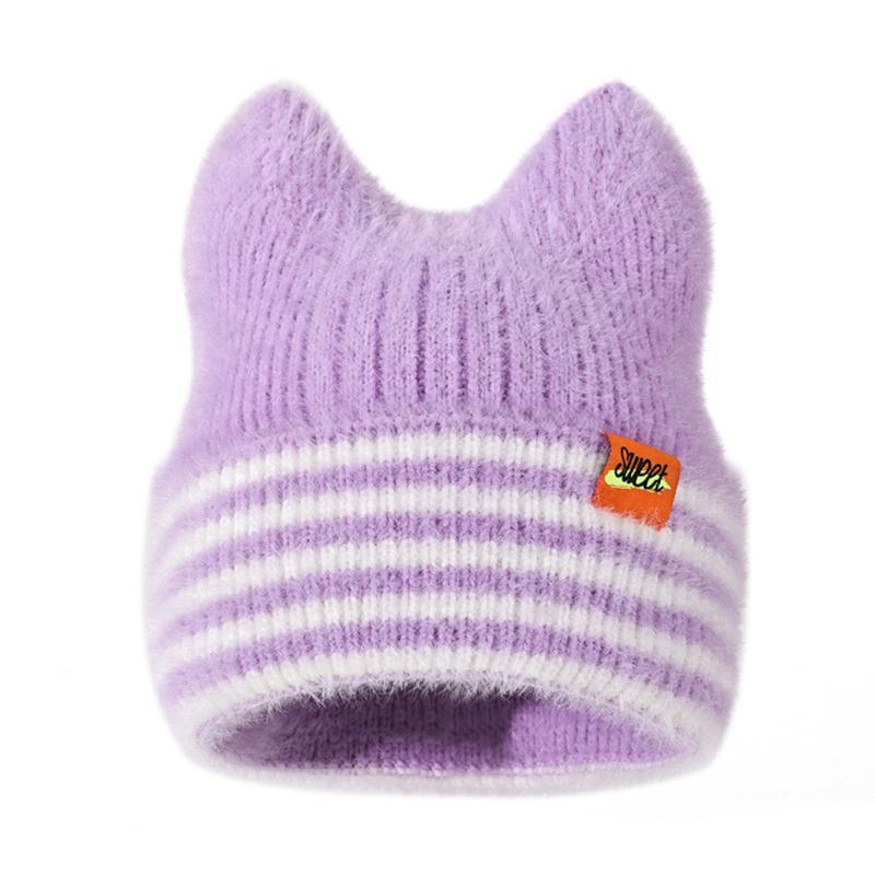 Nuovo Adorabile Cappello Dandy Cappello Beanie Orecchie di Gatto Dolci Cappelli Invernali per Donna Street Y2K Colori Caramella Righe Cappelli Caldi per Ragazza
