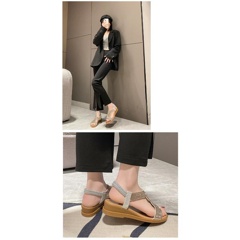 Sandály na klínku Dámské Sezónní Módní Kamínkové Boty Římského Střihu s Otevřenou Špičkou