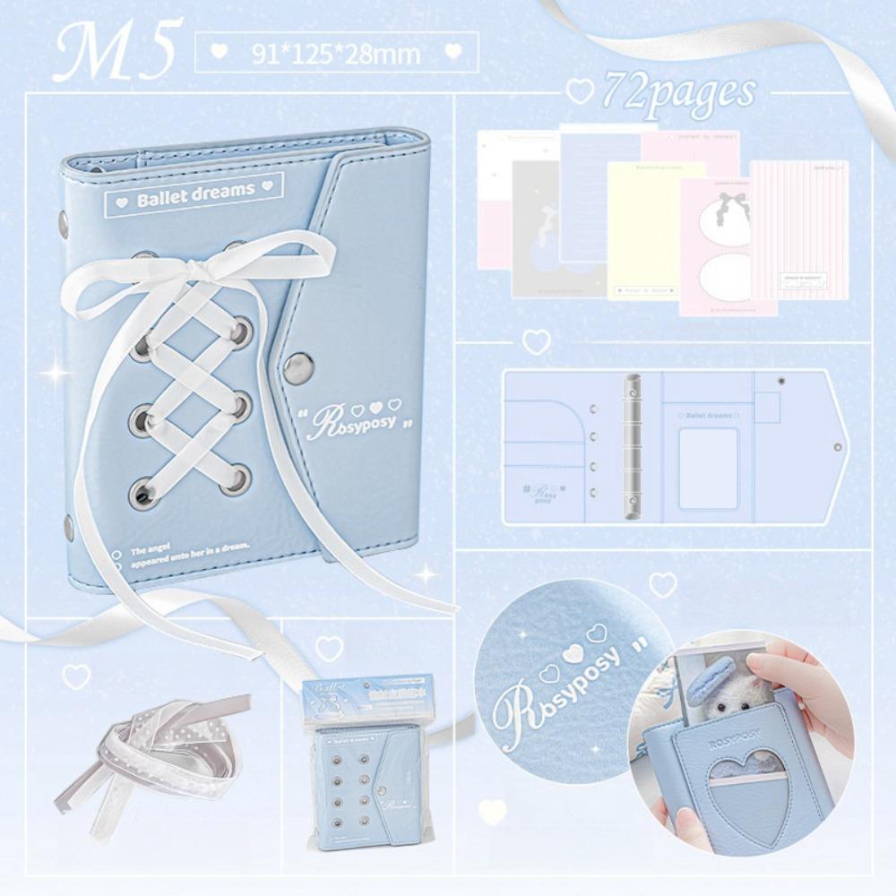 Heart Bow Pocket Book PU Leahter Ribbon Notebook Creative Balletcore Book  Office