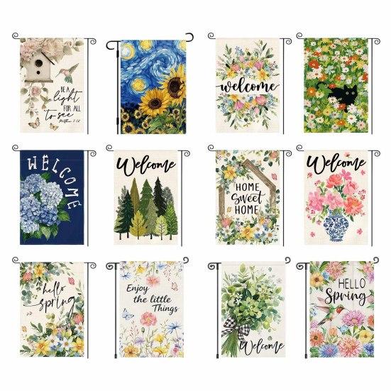 Hello Spring Floral Garden Flag 12x18 Inch Double Sided Colorful Flowers