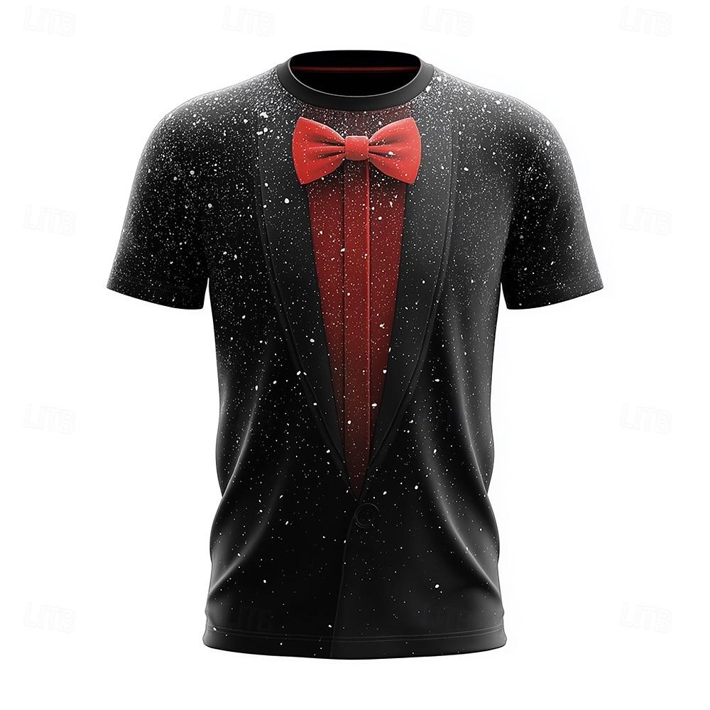 Christmas Lights Tuxedo 3D T Shirt for Men, Funny Holiday Suit Colorful String Lights, Party Outfit for Ugly Sweater Day or Xmas