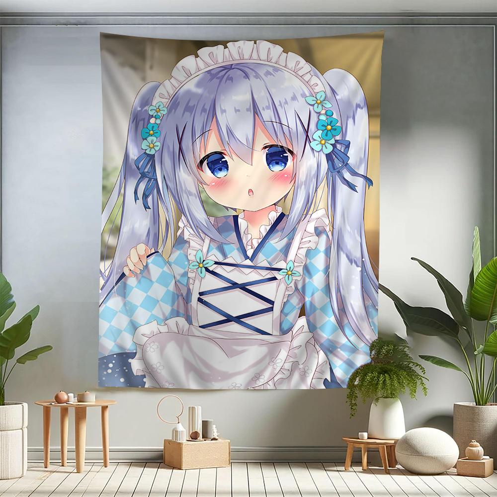 Anime Is the order a rabbit Zeichentrick Wandteppich Wandbehang Dekoration Haushalt Heimdekor Niedliches Anime Dienstmädchen Mädchen Wandteppich