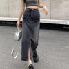 Gonna di Jeans A-line Taglie Forti Petite Vita Alta con Frange - Autunno 2025 Lunghezza Media