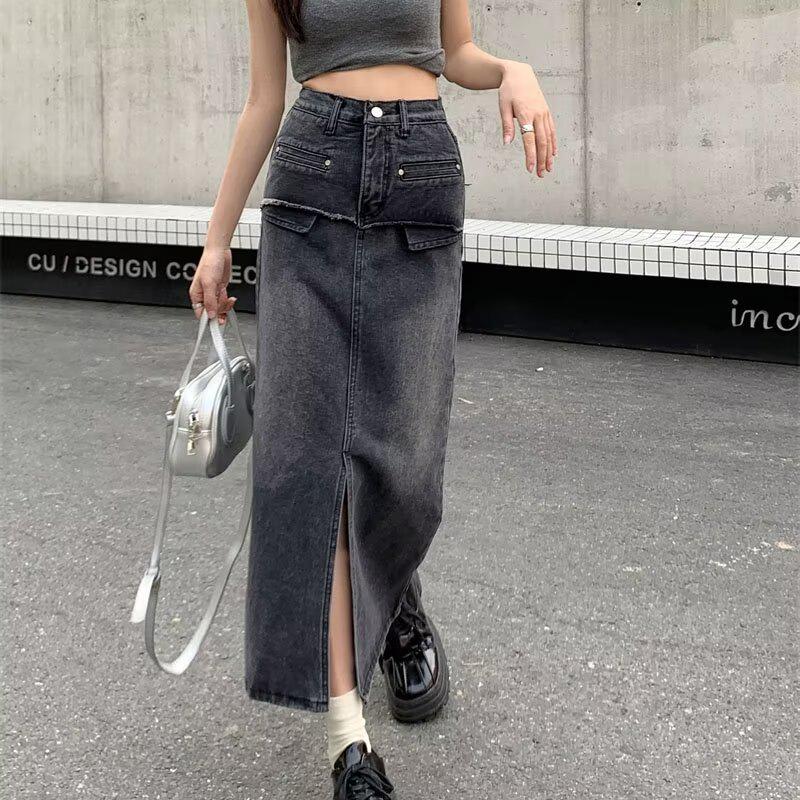 

Юбка джинсовая А-силуэта с высокой посадкой и бахромой - Осень 2025 средней длины 5XL чёрный