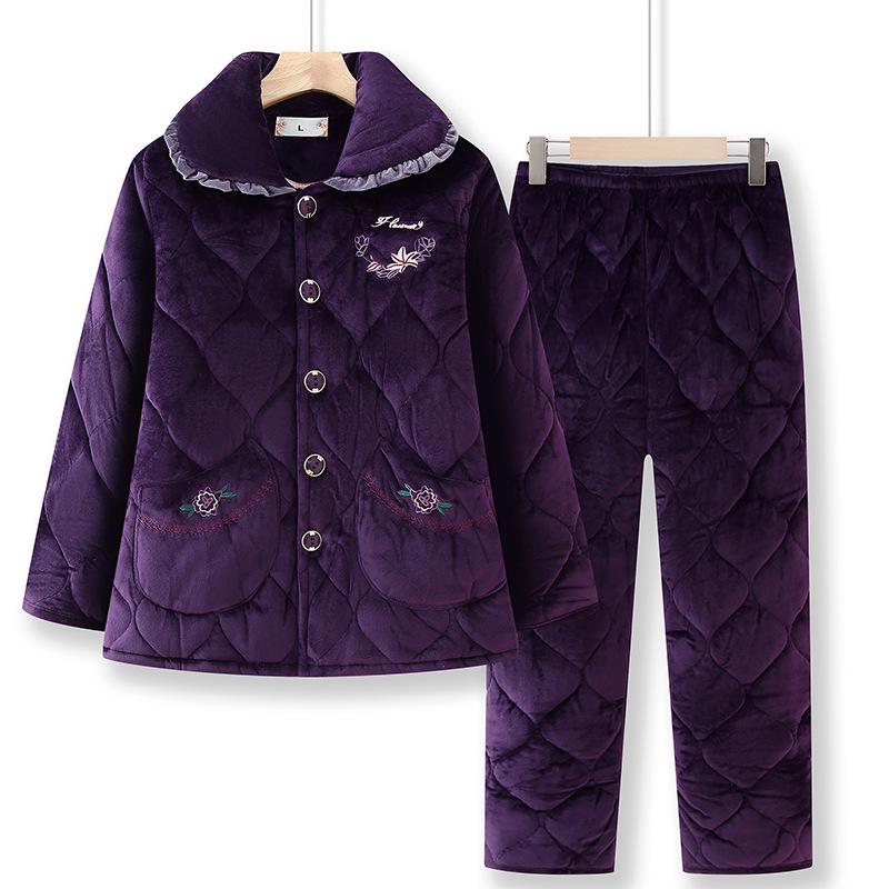 

Cozy Velvet-Lined Grandma Style Winter Pajamas, Warm Cotton Set for Petite Elderly Women 2XL (Recommended 120-140 lbs)