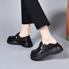 Platform shoes women's spring new round head belt buckle deep mouth single shoes one shoe two wear British small leather shoes