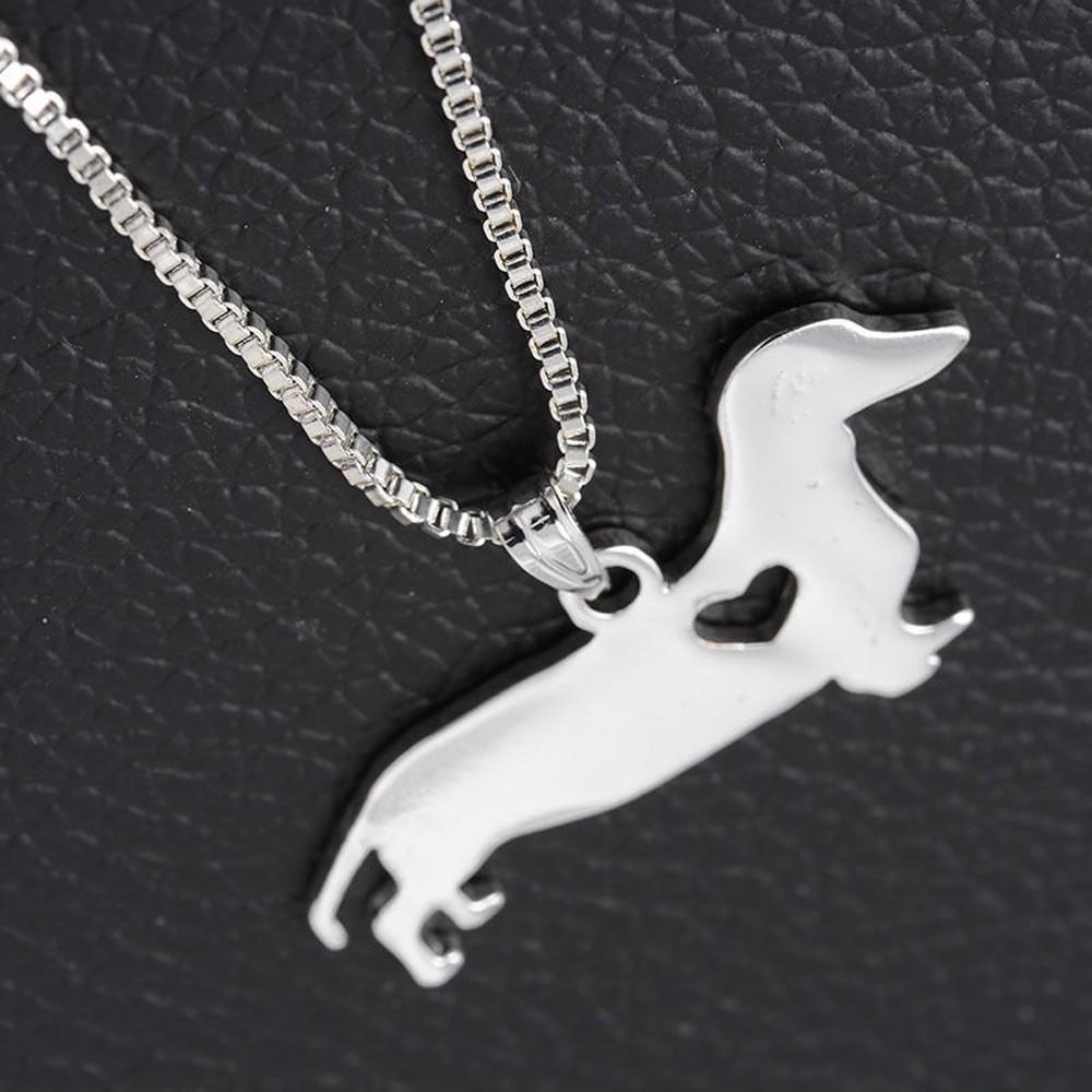 18/" Chain Alloy Collar Short Necklace Silver Animal Dachshund Dog Puppy Pendant