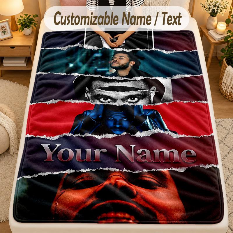 Flannel BlanketThe Weeknd Custom Name Text Personalized Soft Warm Throw Blanket Home Decor Gift