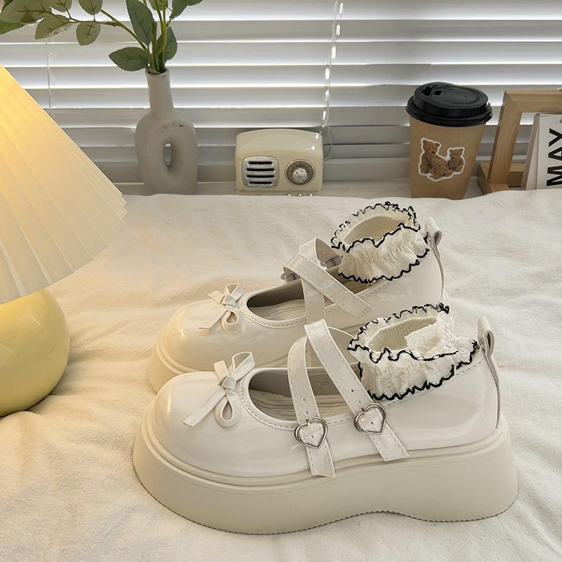 

Французские маленькие кожаные туфли женские платформа маленькие мужские 2025 весна новые толстые на высоком каблуке банты завышенные Мэри Джейн туфли-лодочки 40 бежевый