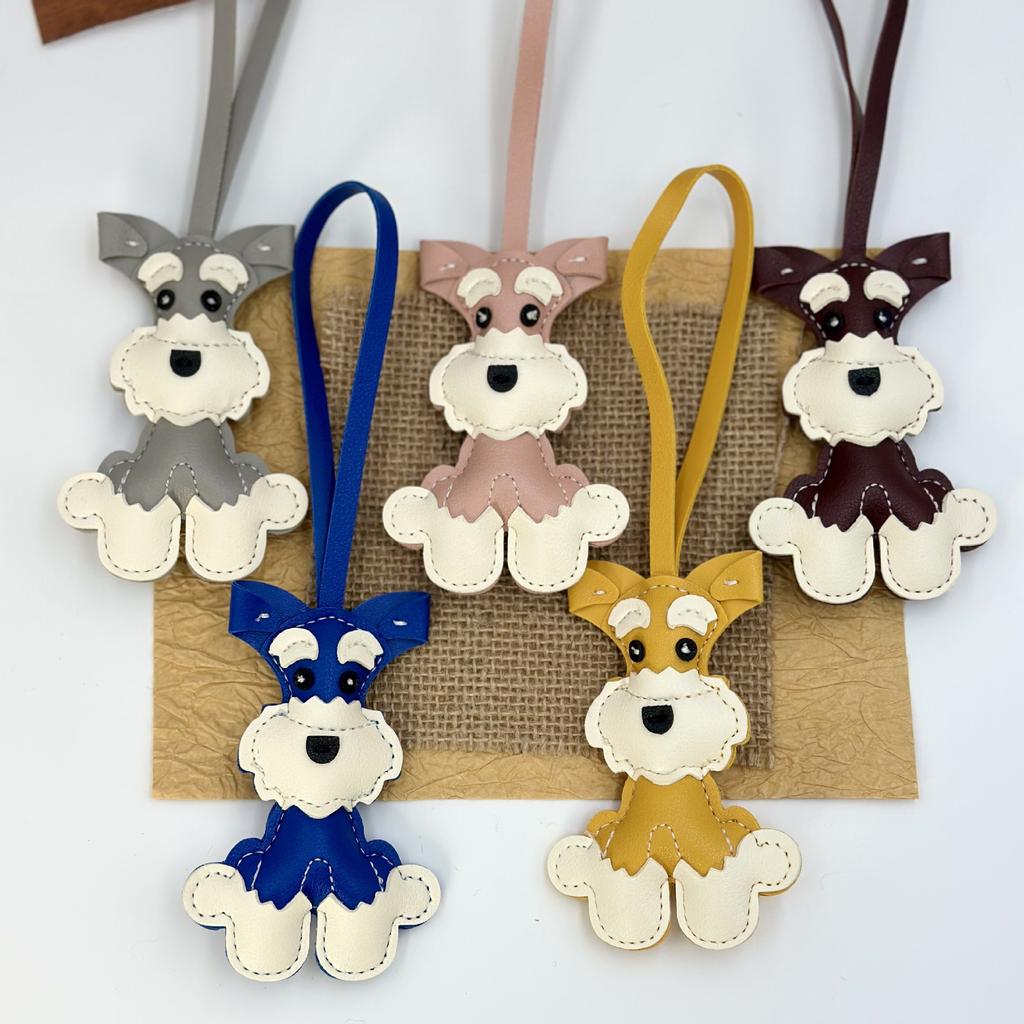 PU leather Schnauzer dog pendant cartoon bag keychain creative pet accessories fashion car pendant