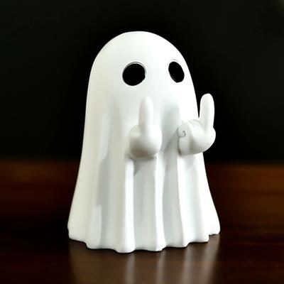 Middle Finger Ghost Statue Cute Rude Ghost Figurine for Desk Decor Funny Offensive Office Gift Halloween Home Shelf Decorations