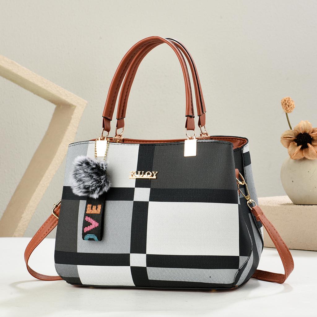 Classic Checkered Color Block Handbag For Women Versatile Hand Carry Shoulder Crossbody All-match Daily Purse