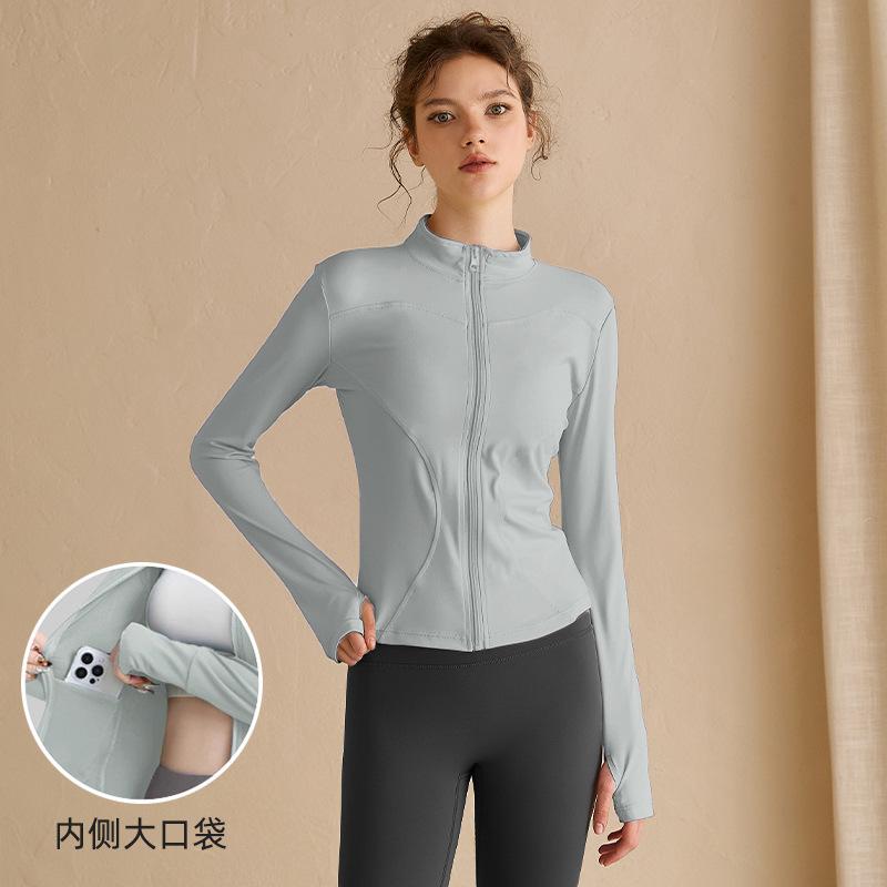 Sunscreen Clothes Skinny Yoga Clothes Women's Running Quick-Drying Clothes Long Sleeves Waist Cycling Sports Jacket Fitness Clothing Top