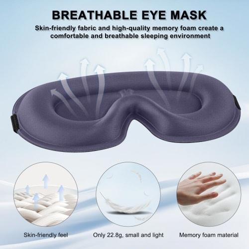 Breathable 3D Eye Mask for Sleeping, 99% Light Blocking, Adjustable Size, Washable, Portable, Unisex, for Air Travel (Blue Ash)