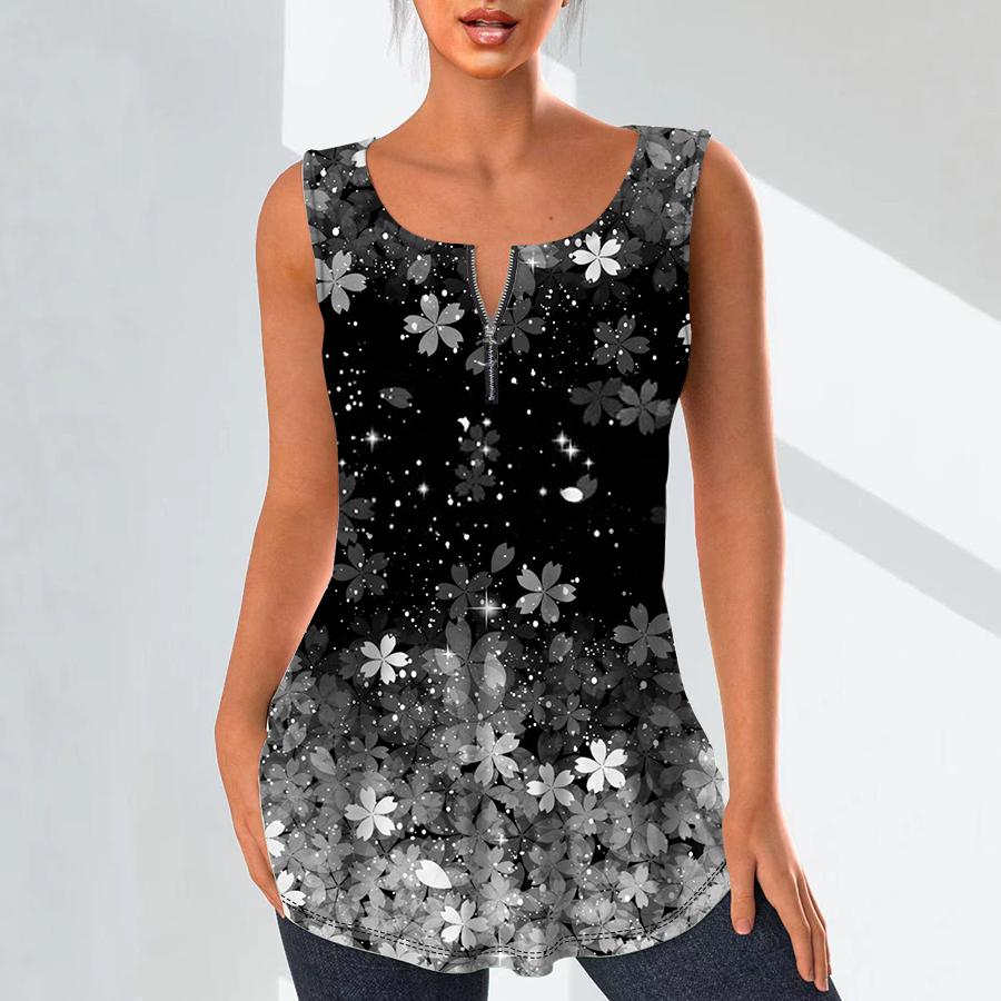 Dámská móda Košile s výstřihem do V Ležérní topy Tričko Dámské 3D Růžové třešňové květy Potisk tílka Halenka velké velikosti bez rukávů Tílka