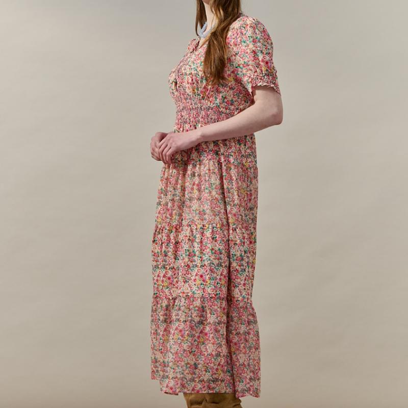Maxza Floral Chiffon Smock Tiered Dress Zf07qp002nh