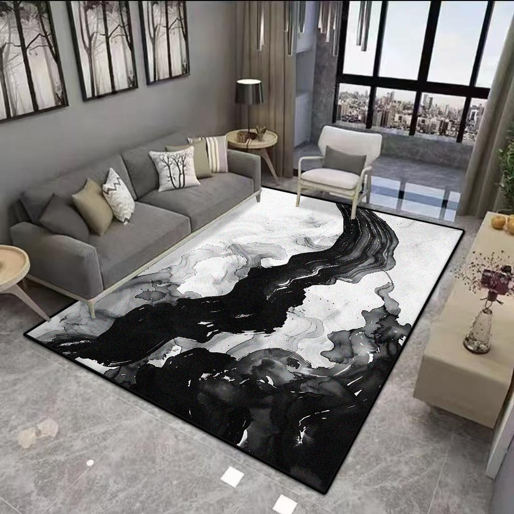 Abstract Black White Living Room Rug Decoration Bedroom Anti Slip Floor Mats Short Velvet Large Area Carpet Dining Room Washable