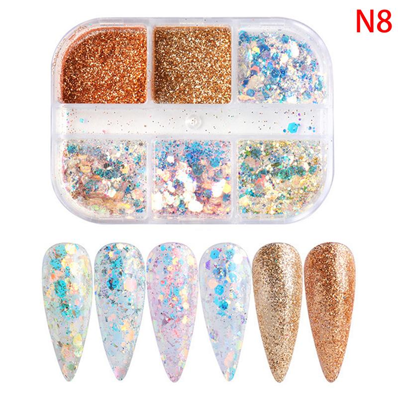 1 Box Of 6 Grids 3D Mini Round Nail Sequin Kawaii Korean Black Dot Nail Art Flake Y2K Golden Silvery Shinny Charms Accessories