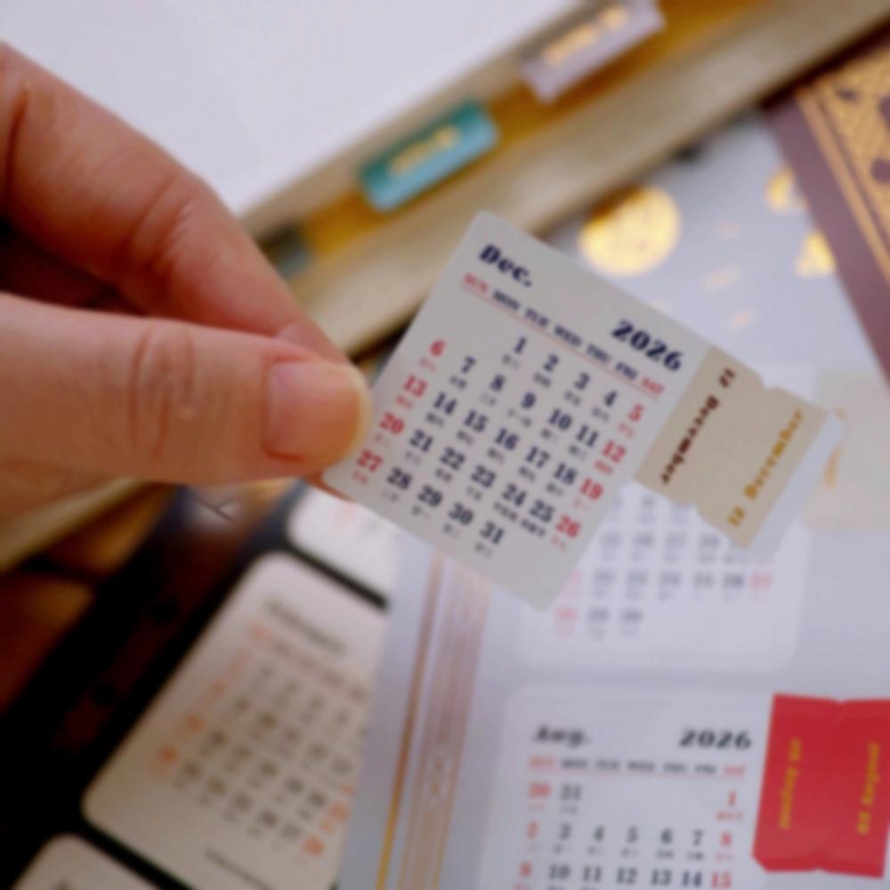 1 Stück 2026 Kalender Goldfolien-Indexaufkleber, 16 Monate Wasserdicht Selbstklebend Lesezeichen Planer Kalenderaufkleber für Scrapbooking