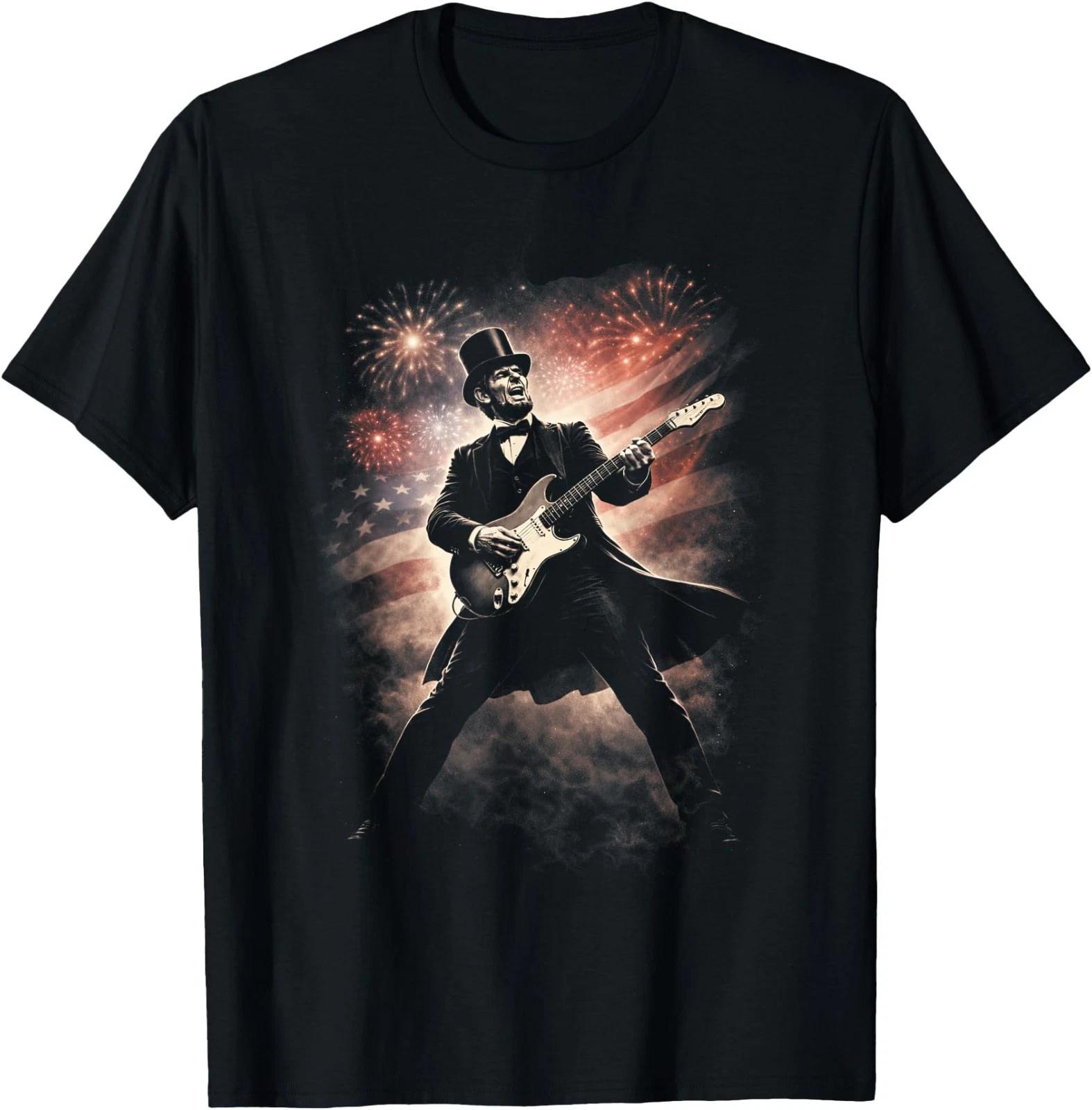Funny Abe Guitarist Abraham Lincoln Playing Electric Guitar T-Shirt 4XL