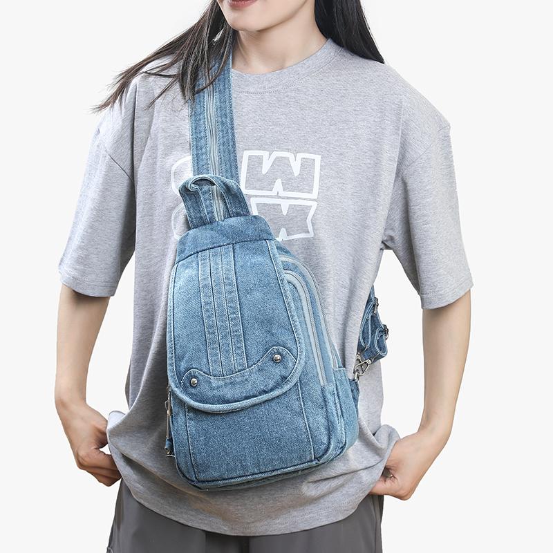 Vintage Denim Bag Multi-functional Chest Bag Women Backpack