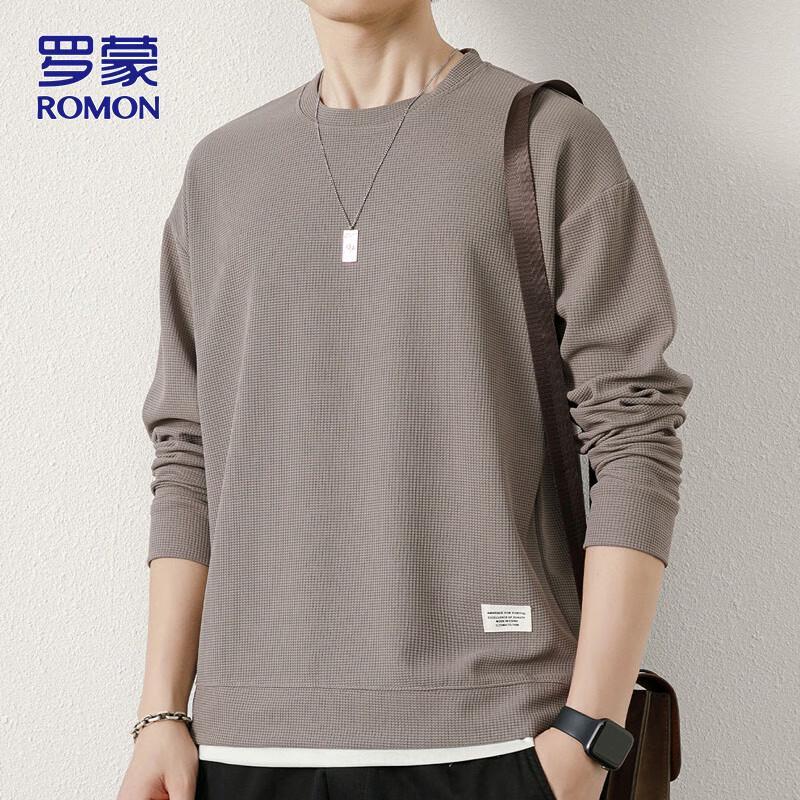 ROMON Men s Long Sleeve Round Neck Casual Top 4XL