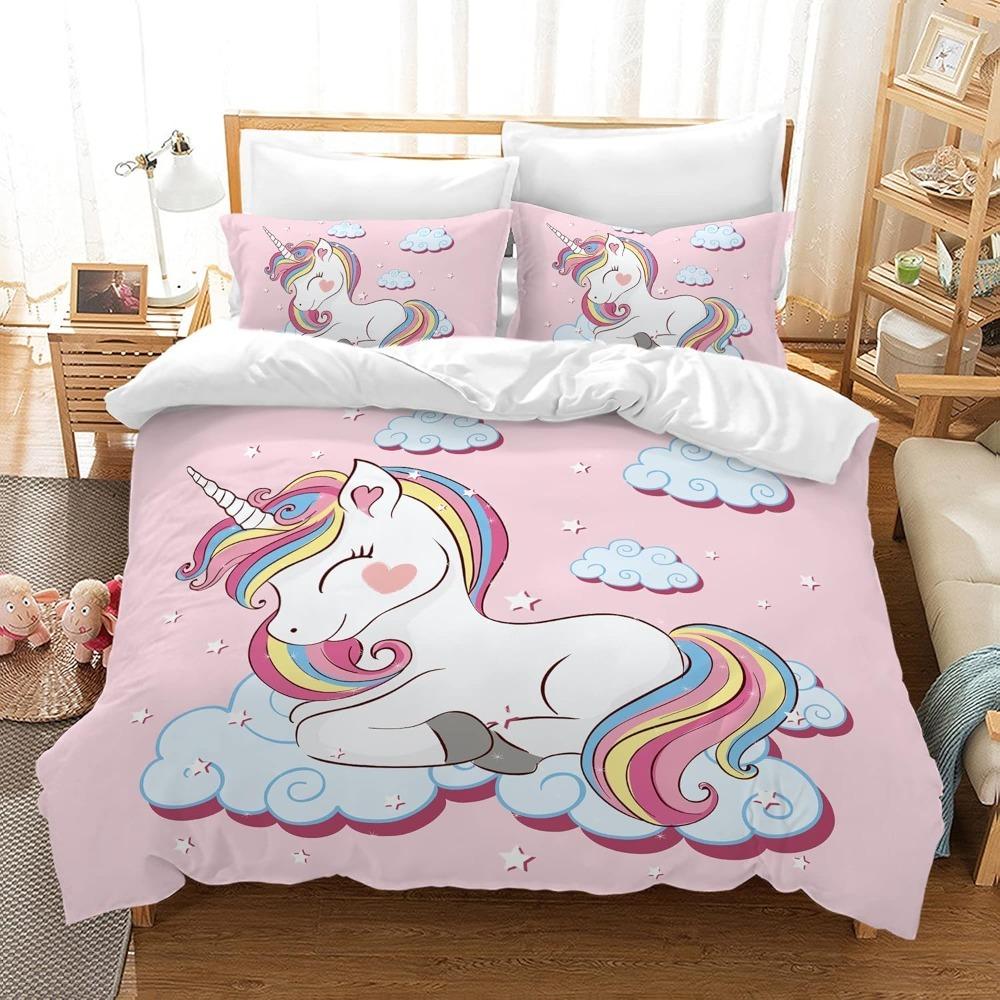 Unicorn Duvet Cover Pillowcase Bedding Bedroom Decoration Children Gift Adult Single Double Bed Large SizeZip Duvet Cover